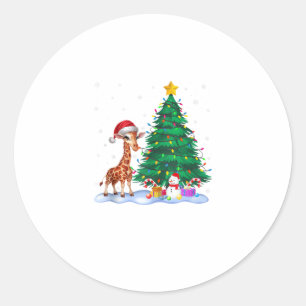 Adesivo Redondo Engraçado Giraffe Xmas Tree Luzes Reindeer Cristo