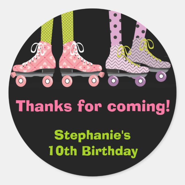 Adesivo Redondo Engraçado Girls Roller Skating Favor Stickers (Frente)