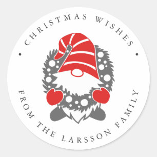 Adesivo Redondo Engraçado Gnome com Garland Festivo Christmas