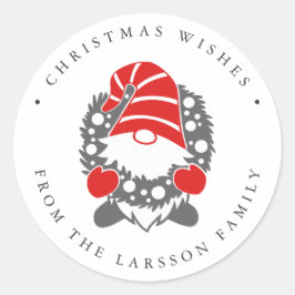 Adesivo Redondo Engraçado Gnomo com Garland Festivo Natal