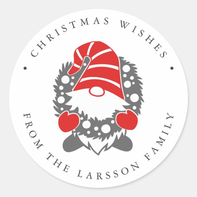 Adesivo Redondo Engraçado Gnomo com Garland Festivo Natal (Frente)