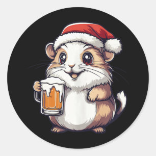 Adesivo Redondo Engraçado Hamster De Natal Com BD