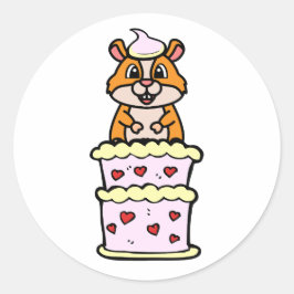 Adesivo Redondo Engraçado Hamster saltando de um bolo