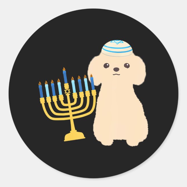 Adesivo Redondo Engraçado Hanukkah Chanukah Poodle Dog Menorah (Frente)
