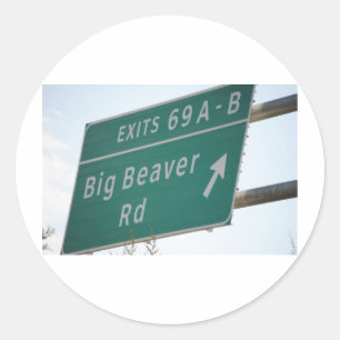 Adesivo Redondo Engraçado HIghway Sinal Big Beaver Road Sair 69