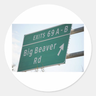Adesivo Redondo Engraçado HIghway Sinal Big Beaver Road Sair 69