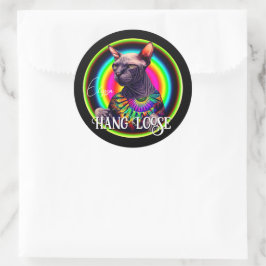 Adesivo Redondo Engraçado Hippie Sphynx Cat