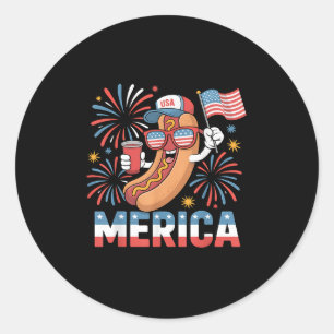 Adesivo Redondo Engraçado Hotdog Patriótico Merica Estilo 4 De Jul