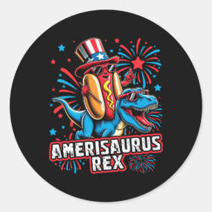 Adesivo Redondo Engraçado Hotdog T Rex Dinosaur 4 De Julho Amerisa