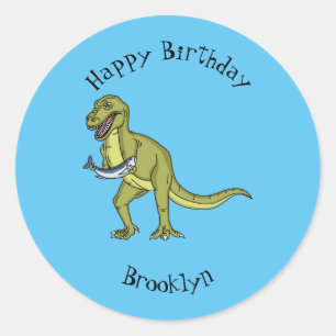 Adesivo Redondo Engraçado ilustração do dinossauro T rex