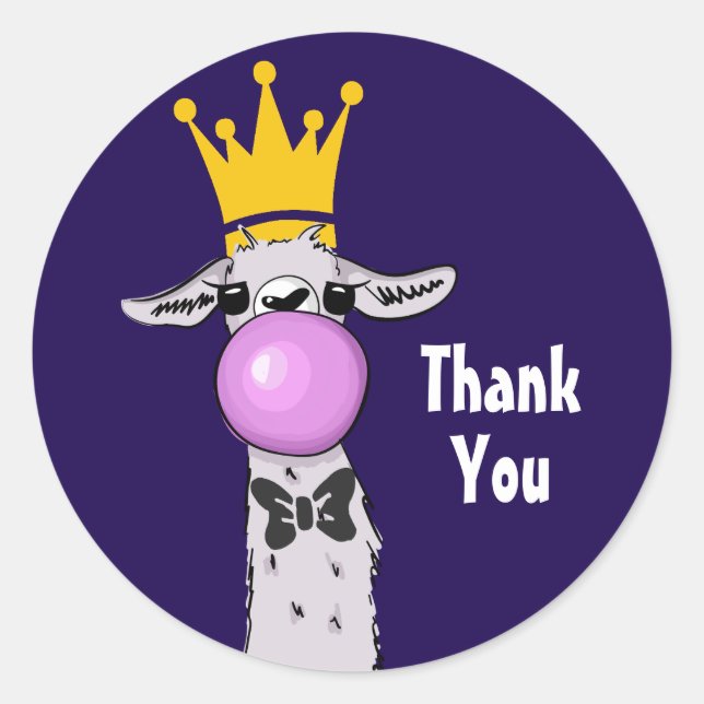 Adesivo Redondo Engraçado Ilustração do Llama soprando uma bolha r (Frente)