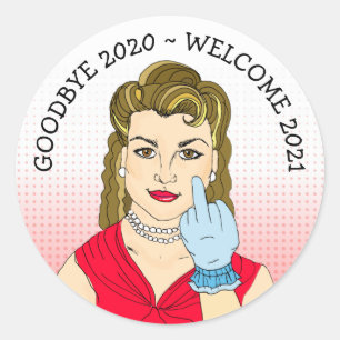 Adesivo Redondo Engraçado Inverter a Senhora do Retro Pássaro