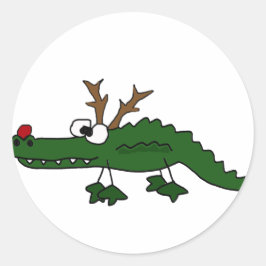 Adesivo Redondo Engraçado jacaré de Natal como Reindeer