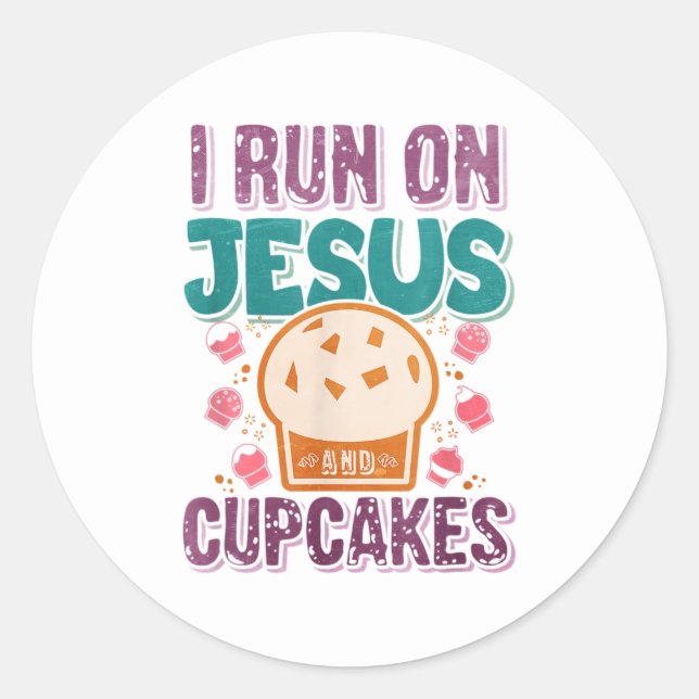 Adesivo Redondo Engraçado Jesus cupcakes palavra arte (Frente)