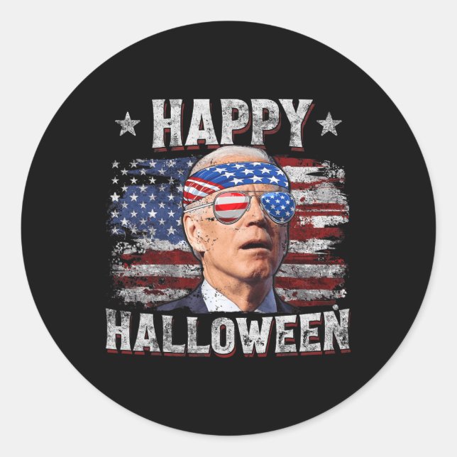 Adesivo Redondo Engraçado Joe Biden 4 De Julho Feliz Halloween Ame (Frente)