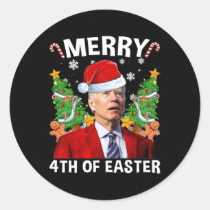 Adesivo Redondo Engraçado Joe Biden Natal Santa Hat Feliz 4th Of E
