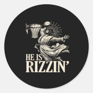 Adesivo Redondo Engraçado Jogando Páscoa De Basquete Ele É Rizzin
