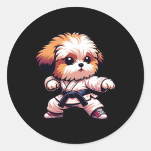 Adesivo Redondo Engraçado Karate Bolonka Cão Humor Artes Marciais