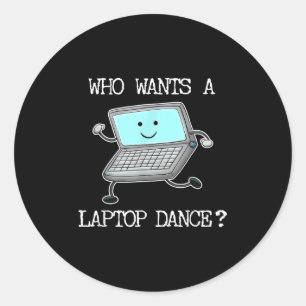Adesivo Redondo Engraçado Laptop Dançando Computador Pun Cotação D