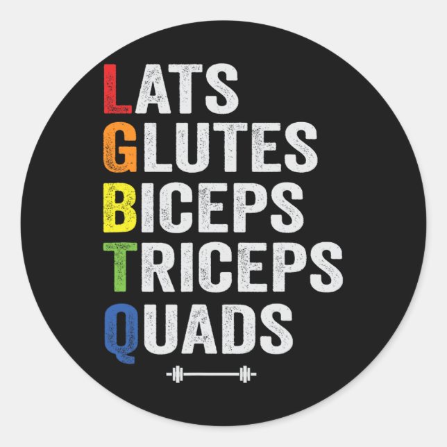 Adesivo Redondo Engraçado Lgbtq Lats Glutes Biceps Triceps Quadigh (Frente)