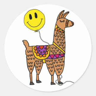 Adesivo Redondo Engraçado Llama com Cartoon Balão Smiley face