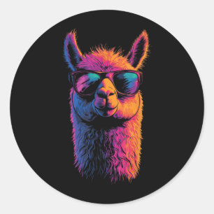 Adesivo Redondo Engraçado Llama com óculos escuros coloridos sem a