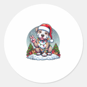 Adesivo Redondo Engraçado Mão de Paz Pitbull Luzes de Natal Mulher
