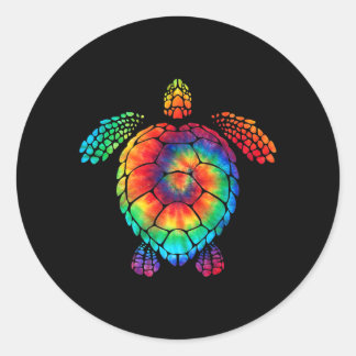 Adesivo Redondo Engraçado Mar Tartaruga Oceano Tie Dye Rainbow Cus
