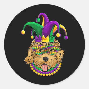 Adesivo Redondo Engraçado Mardi Gras Dog Roupa