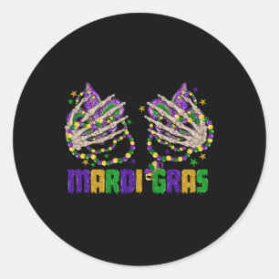 Adesivo Redondo Engraçado Mardi Gras Skeleton Mãos Com Miçangas E 