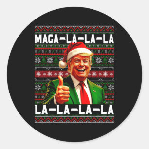 Adesivo Redondo Engraçado Mega-la-la-la Trump Chapéu de Papai Noel