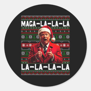 Adesivo Redondo Engraçado Mega-la-la-Trump Santa Hat Natal Feio