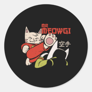Adesivo Redondo Engraçado Meowgi Karate Cat Meow Design Men Women