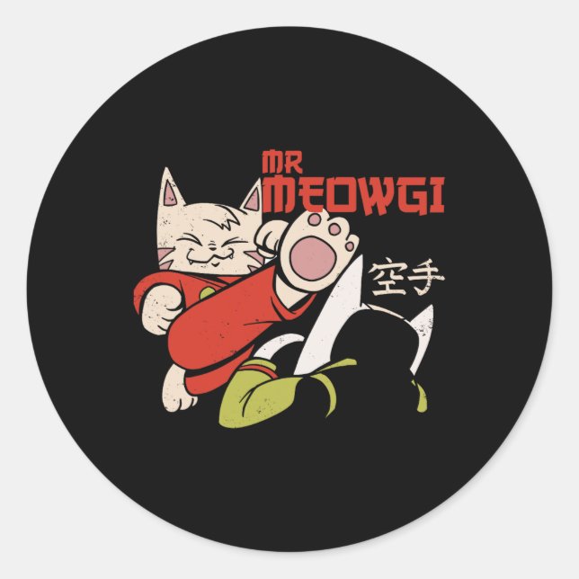 Adesivo Redondo Engraçado Meowgi Karate Cat Meow Design Men Women (Frente)