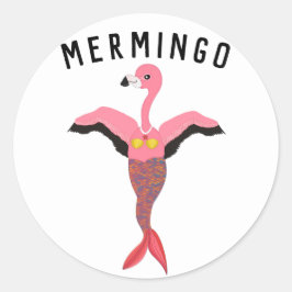 Adesivo Redondo Engraçado Mermingo Gráfico: Híbrido Flamingo-Serei