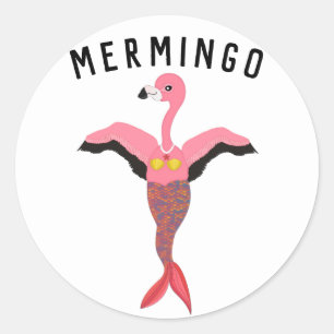 Adesivo Redondo Engraçado Mermingo Gráfico: Híbrido Flamingo-Serei