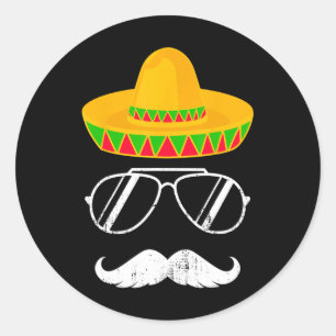 Adesivo Redondo Engraçado Mexicano Sombrero Mustache Enfrenta Cinc