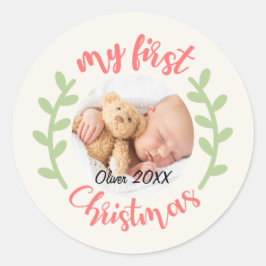 Adesivo Redondo Engraçado Minha Primeira Foto De Natal