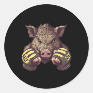 Adesivo Redondo Engraçado Mma Boar - Caixa De Combate À Gaiola E A
