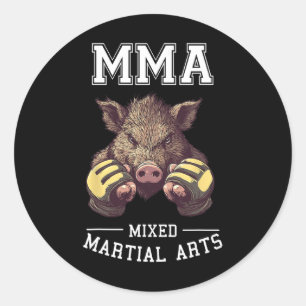 Adesivo Redondo Engraçado Mma Boar - Tai Boxingando Luta