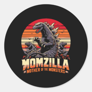 Adesivo Redondo Engraçado Momzilla Mãe De Monstros Retrô Aniversár
