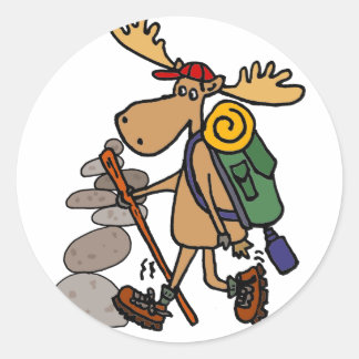 Adesivo Redondo Engraçado Moose Caminhando com Cartoon do Cairn