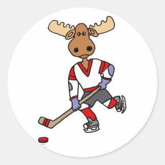 Adesivo Redondo Engraçado Moose Jogando Cartografia De Hóquei No G