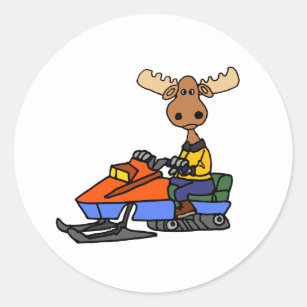 Adesivo Redondo Engraçado Moose Snowmobily