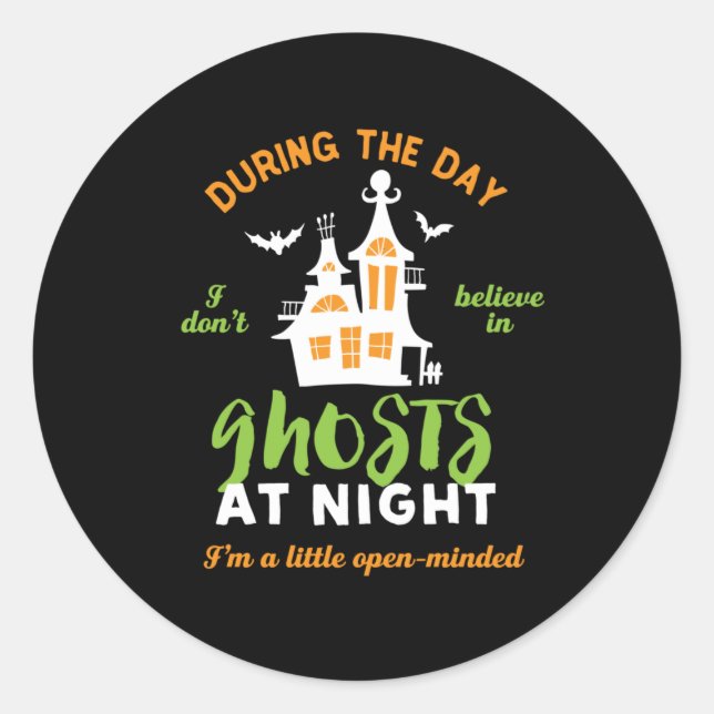 Adesivo Redondo Engraçado, não acredito no Fantasma Paranormal (Frente)