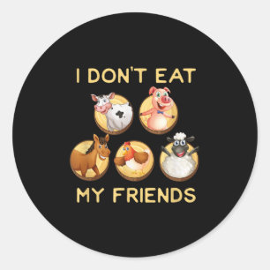 Adesivo Redondo Engraçado, não como meus amigos Vegan Vegetarian