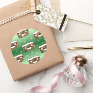 Adesivo Redondo Engraçado Natal Fruitcake Padrão Verde