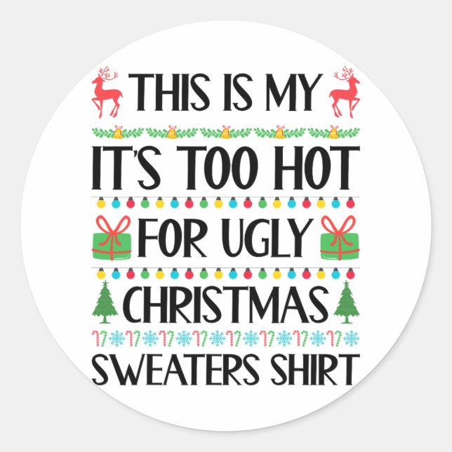 Adesivo Redondo Engraçado Natal Muito Feio Suados De Natal Mulhere (Frente)