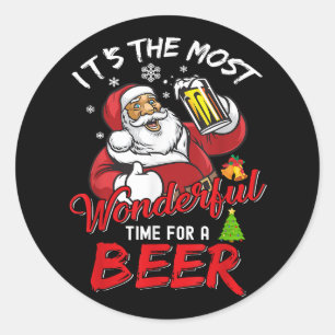 Adesivo Redondo Engraçado Natal Santa Claus Bebendo Beer Wonderfu