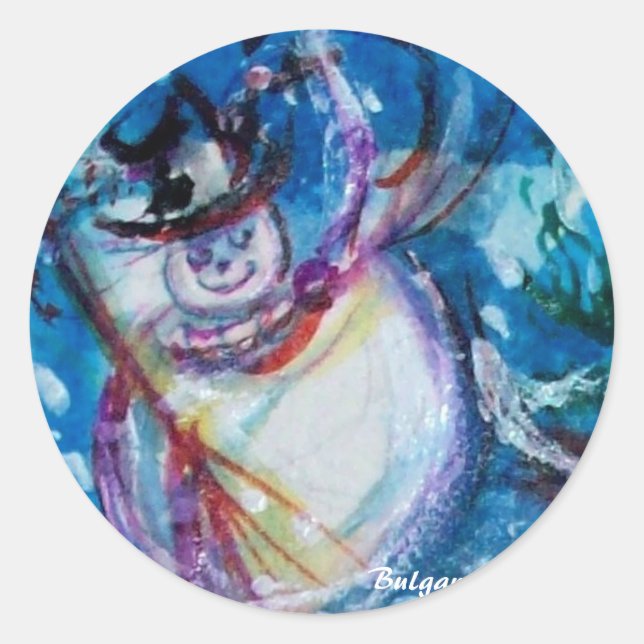 ADESIVO REDONDO ENGRAÇADO NEVE NA NOITE DO INVERNO (Frente)